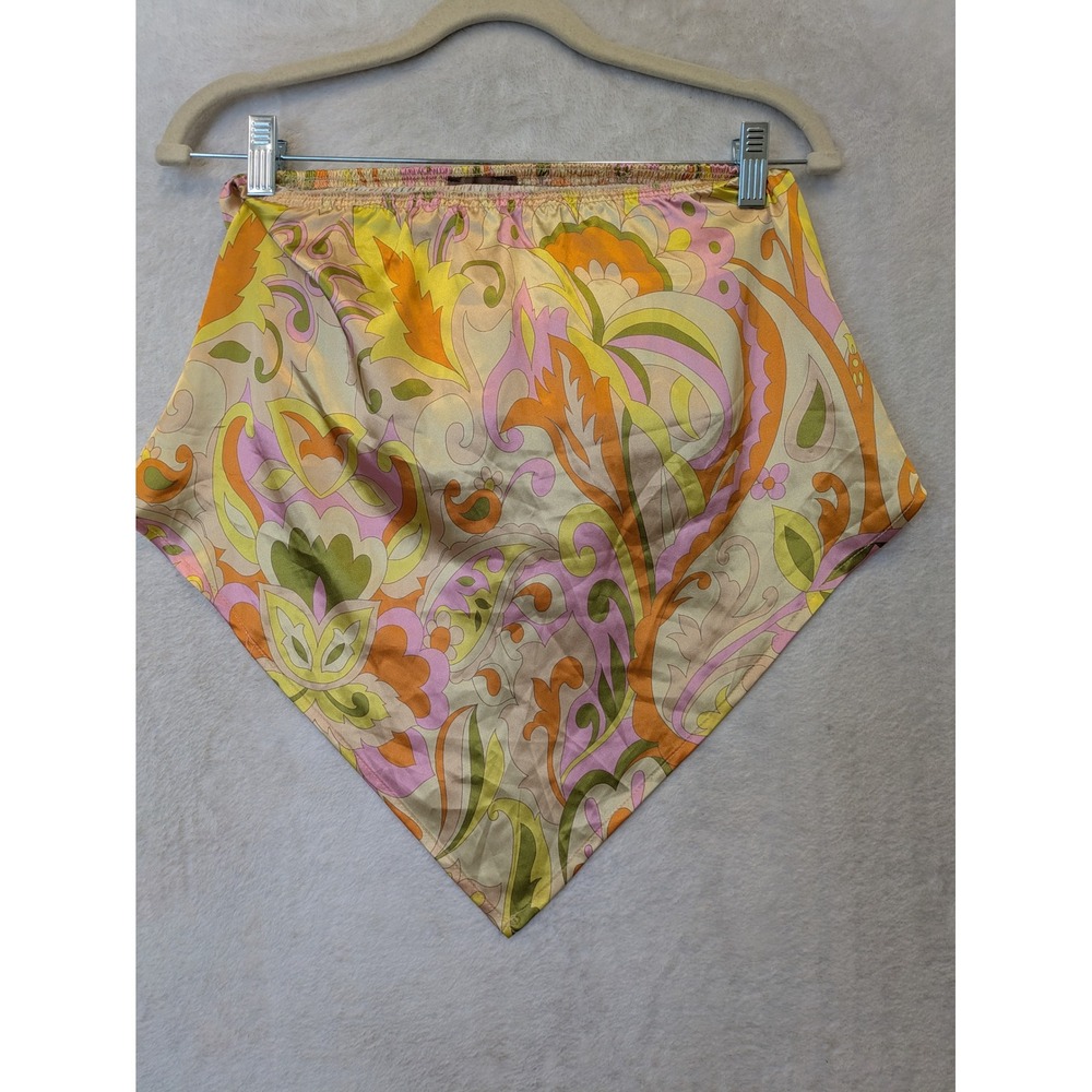33 Coastal Women's Size M Smocked Scarf Bandeau Top‎ Pink Yellow Paisley